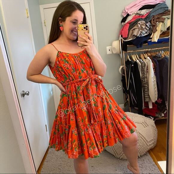 Rhode Resort Red Dazzle Floral Nala Braid Tropical Belted Mini Dress XS - Picture 6 of 13